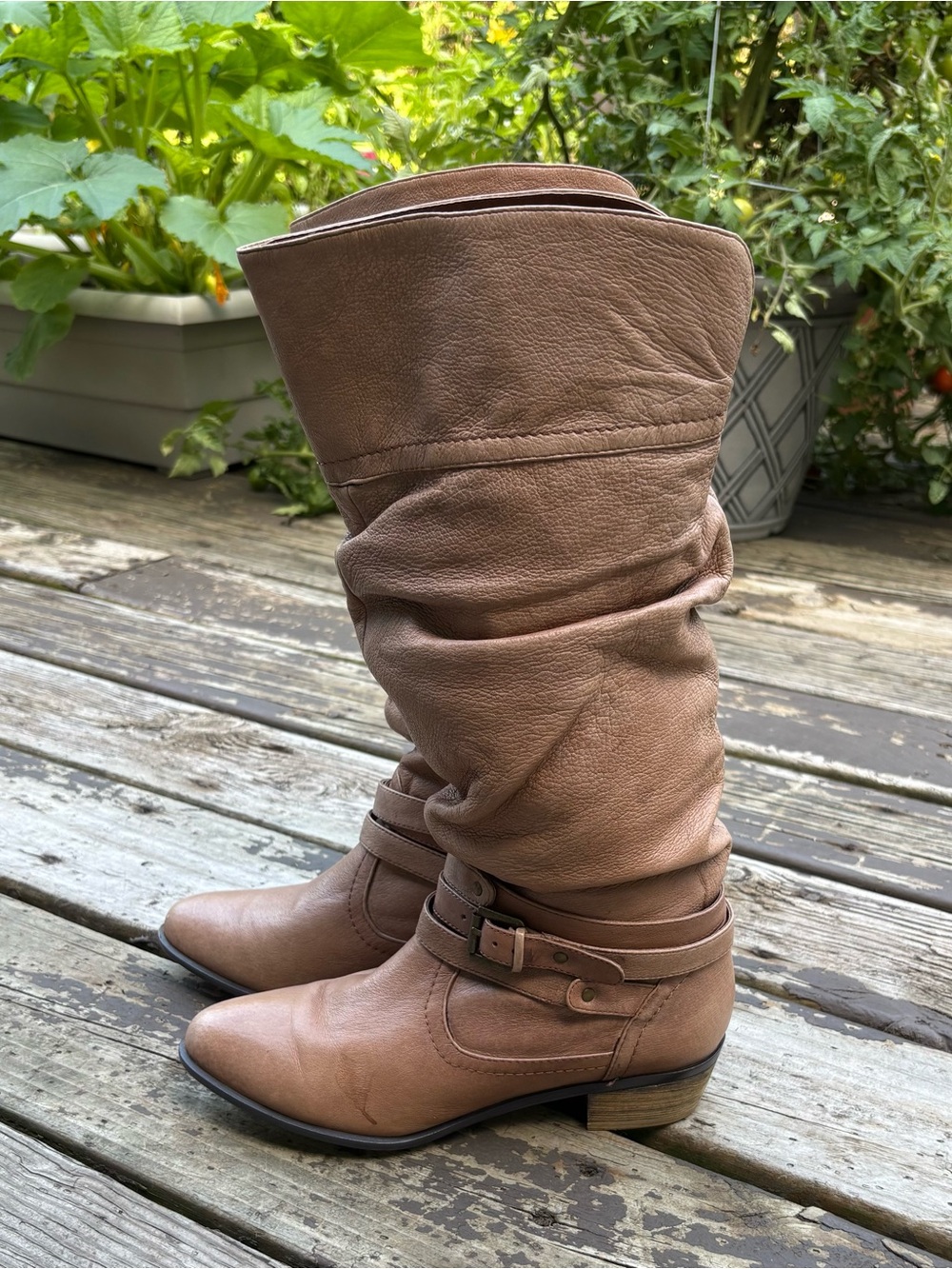 Steve Madden Classic Slouchy Women's Leather Boots in Light Brown size 7.5